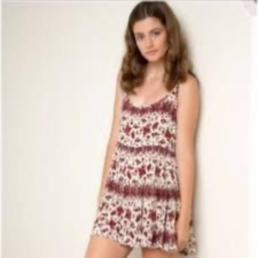 Y2K RARE Brandy Melville Floral Burgundy Cream Mini Slip Dress | Boho Coquette - Picture 6 of 11
